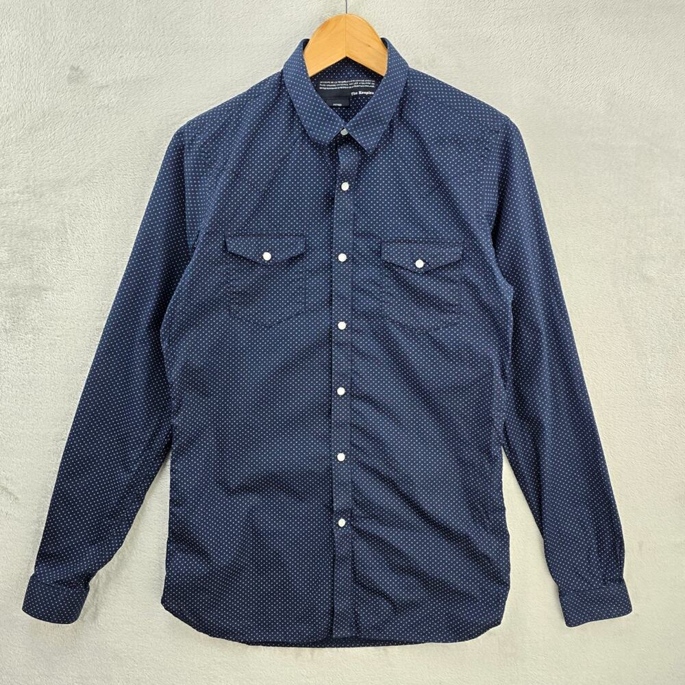 The Kooples Shirt Mens Small Blue AOP Fitted Western Pearl Snap Long Sleeve